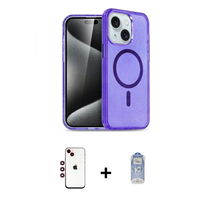 MARSİLYAN™- iPhone 14 Kılıf Nova Asil Prime - Siyah Joko Magic 5D Cam + Shine Kamera Lens - KI