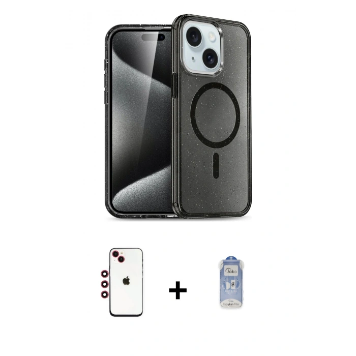 MARSİLYAN™- iPhone 14 Kılıf Nova Asil Prime - Siyah Joko Magic 5D Cam + Shine Kamera Lens - KI