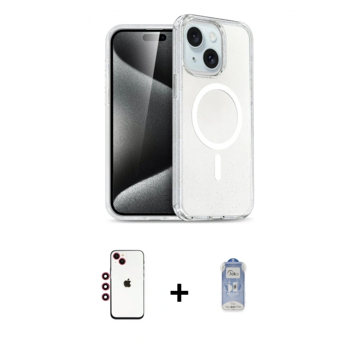 MARSİLYAN™- iPhone 14 Kılıf Nova Asil Prime - Siyah Joko Magic 5D Cam + Shine Kamera Lens - KI