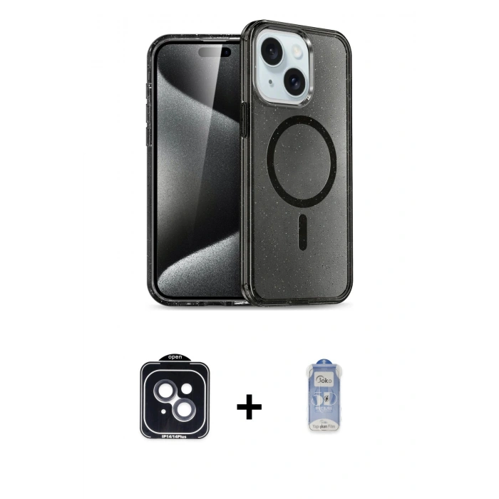 MARSİLYAN™- iPhone 14 Kılıf Nova Asil Prime - Siyah Joko Magic 5D Cam + PVD Metal Kamera Lens - SH