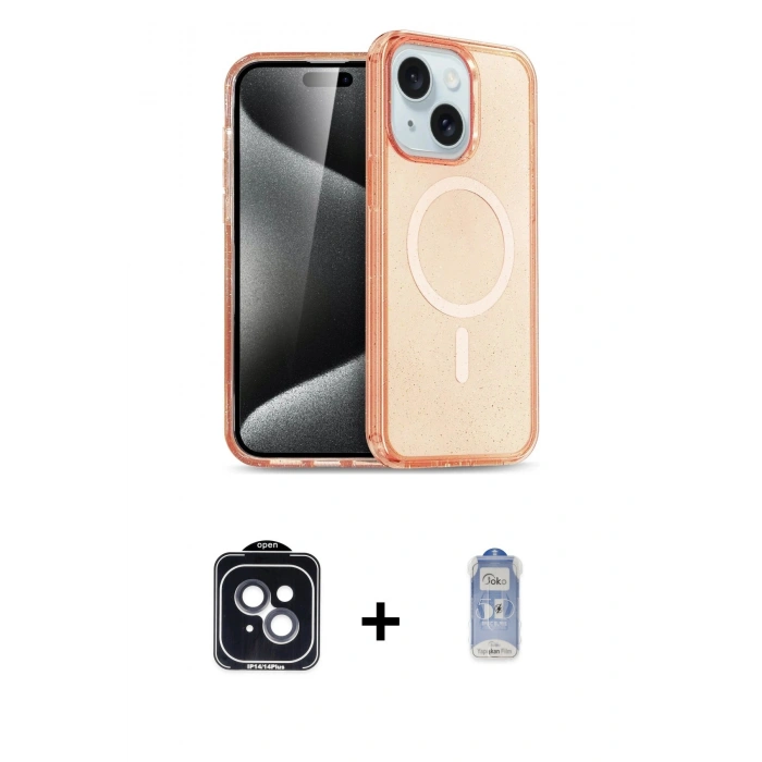 MARSİLYAN™- iPhone 14 Kılıf Nova Asil Prime - Siyah Joko Magic 5D Cam + PVD Metal Kamera Lens - SH