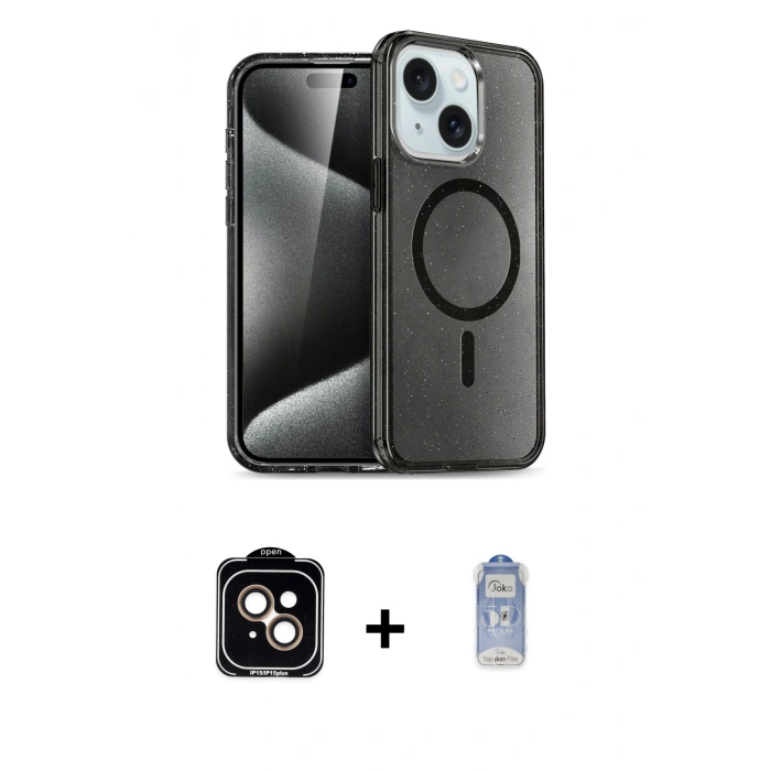MARSİLYAN™- iPhone 14 Kılıf Nova Asil Prime - Siyah Joko Magic 5D Cam + PVD Metal Kamera Lens - TU