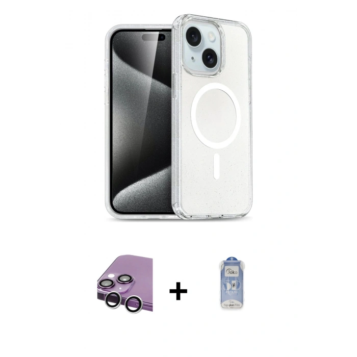 MARSİLYAN™- iPhone 14 Kılıf Nova Asil Prime - Siyah Joko Magic 5D Cam + Raze Metal Kamera Lens - GS