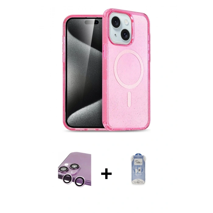 MARSİLYAN™- iPhone 14 Kılıf Nova Asil Prime - Siyah Joko Magic 5D Cam + Raze Metal Kamera Lens - MR