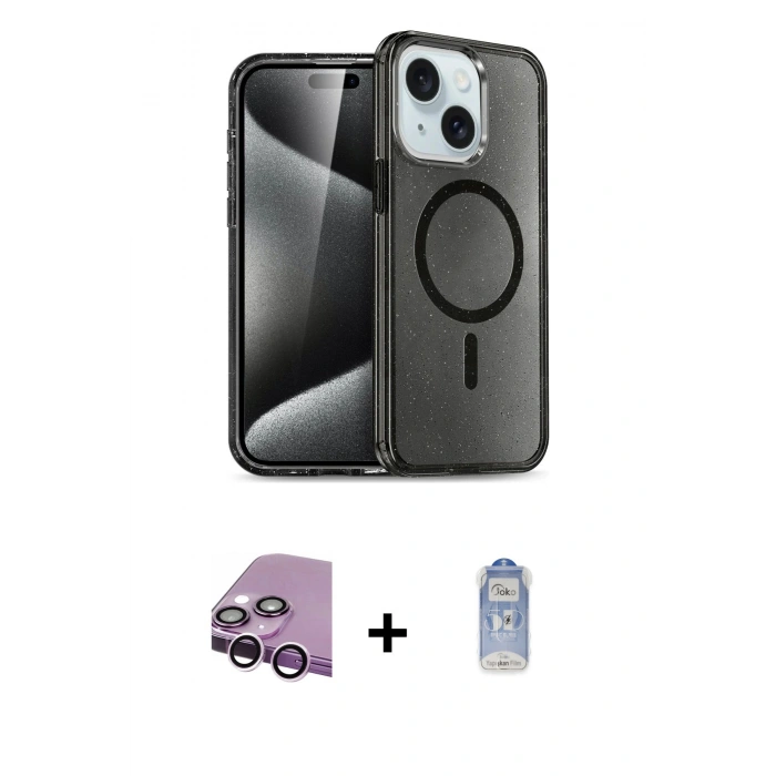 MARSİLYAN™- iPhone 14 Kılıf Nova Asil Prime - Siyah Joko Magic 5D Cam + Raze Metal Kamera Lens - MR
