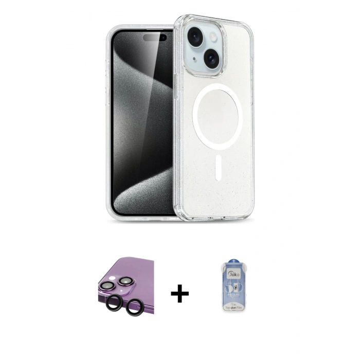 MARSİLYAN™- iPhone 14 Kılıf Nova Asil Prime - Siyah Joko Magic 5D Cam + Raze Metal Kamera Lens - SH