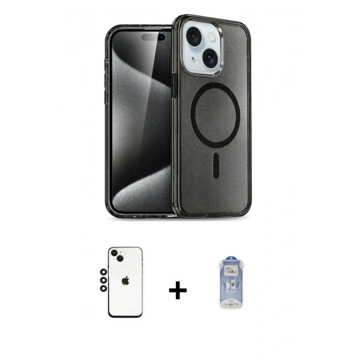 MARSİLYAN™- iPhone 14 Kılıf Nova Asil Prime - Siyah Joko Magic 5D Cam + Shine Kamera Lens - SH