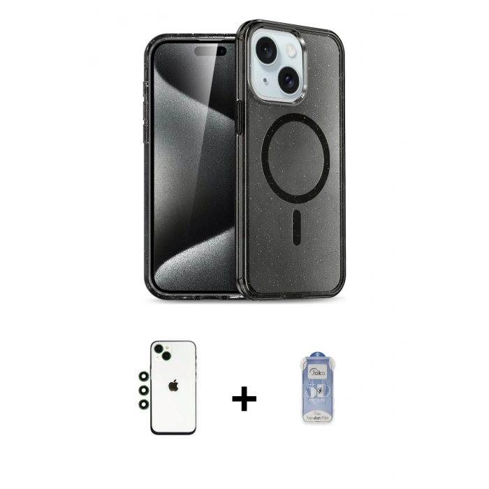 MARSİLYAN™- iPhone 14 Kılıf Nova Asil Prime - Siyah Joko Magic 5D Cam + Shine Kamera Lens - YL