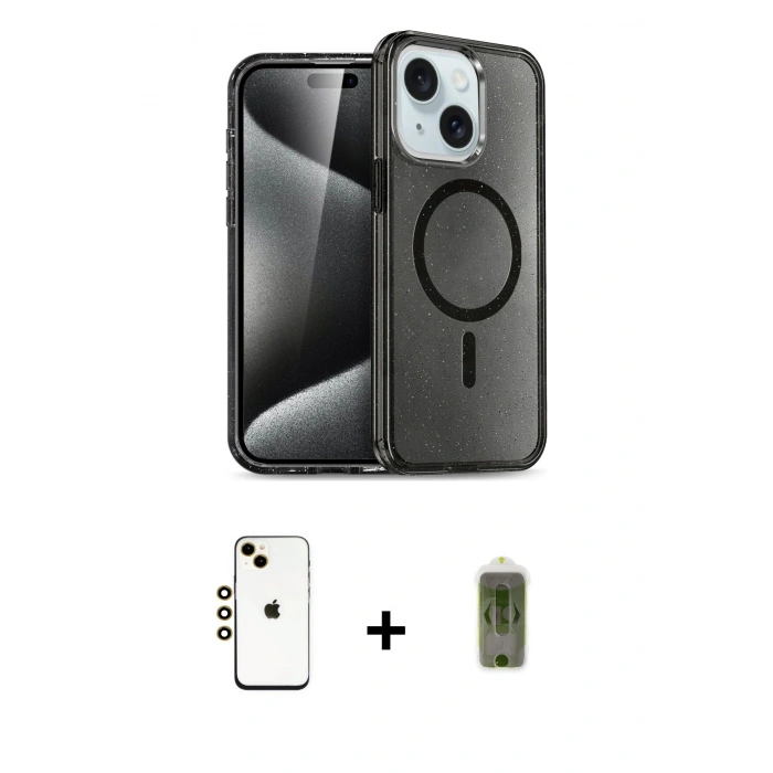 MARSİLYAN™- iPhone 14 Kılıf Nova Asil Prime - Siyah Joko Magic 5D Hayalet Cam + Shine Kamera Lens - GD
