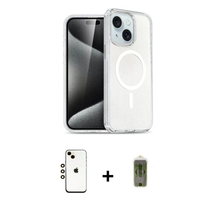 MARSİLYAN™- iPhone 14 Kılıf Nova Asil Prime - Siyah Joko Magic 5D Hayalet Cam + Shine Kamera Lens - GD