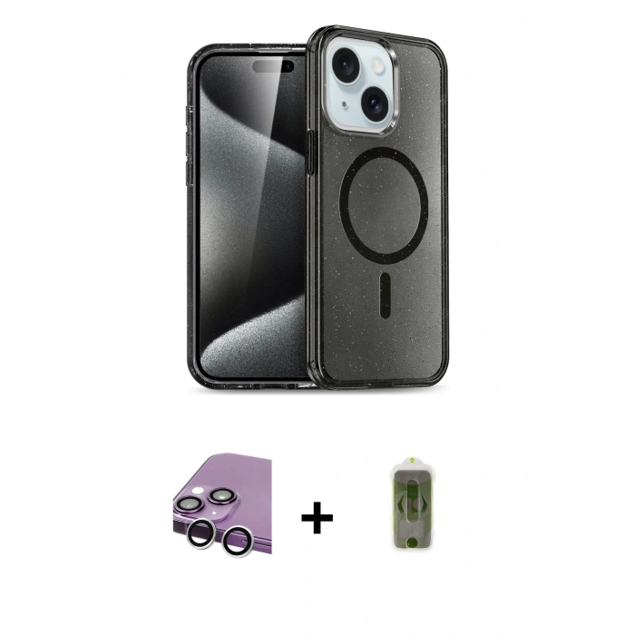 MARSİLYAN™- iPhone 14 Kılıf Nova Asil Prime - Siyah Joko Magic 5D Hayalet Cam + Raze Metal Kamera Lens - GS