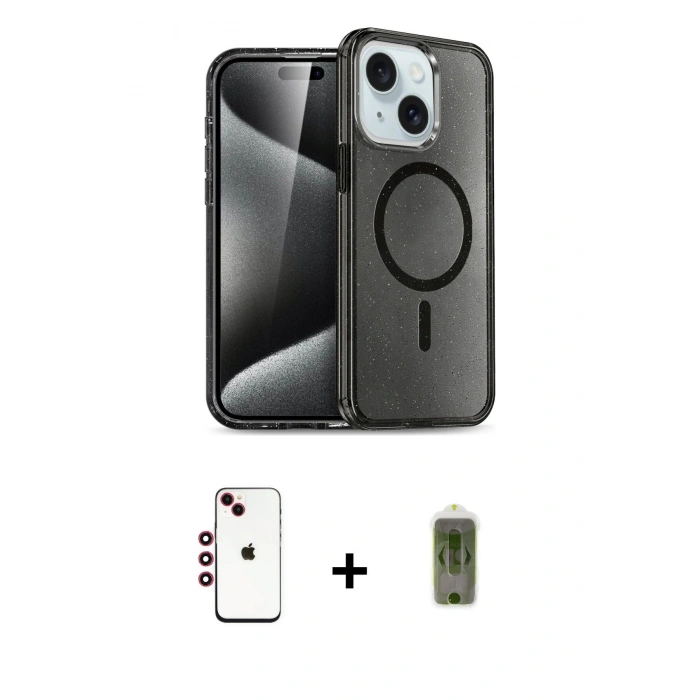 MARSİLYAN™- iPhone 14 Kılıf Nova Asil Prime - Siyah Joko Magic 5D Hayalet Cam + Kırmızı Shine Kamera Lens