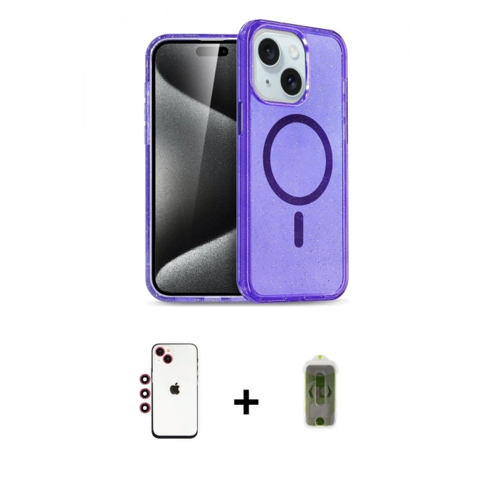 MARSİLYAN™- iPhone 14 Kılıf Nova Asil Prime - Siyah Joko Magic 5D Hayalet Cam + Kırmızı Shine Kamera Lens