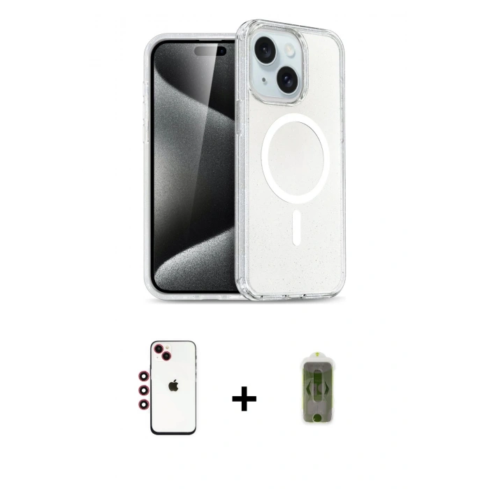 MARSİLYAN™- iPhone 14 Kılıf Nova Asil Prime - Siyah Joko Magic 5D Hayalet Cam + Kırmızı Shine Kamera Lens