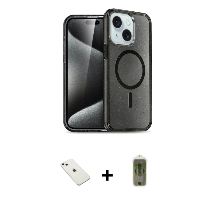 MARSİLYAN™- iPhone 14 Kılıf Nova Asil Prime - Siyah Joko Magic 5D Hayalet Cam + Diamond Kamera Lens - PE
