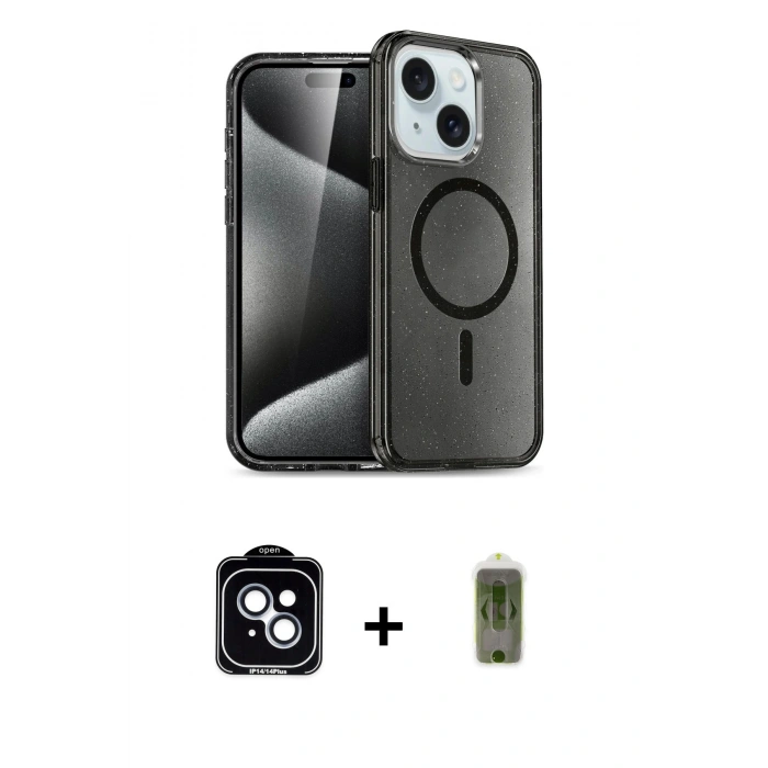 MARSİLYAN™- iPhone 14 Kılıf Nova Asil Prime - Siyah Joko Magic 5D Hayalet Cam + PVD Metal Kamera Lens - MI