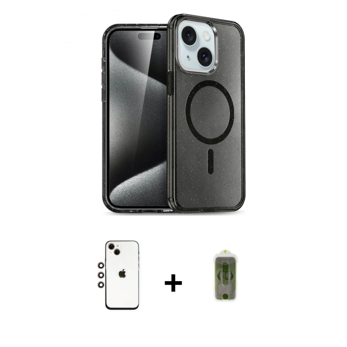 MARSİLYAN™- iPhone 14 Kılıf Nova Asil Prime - Siyah Joko Magic 5D Hayalet Cam + Shine Kamera Lens - GI