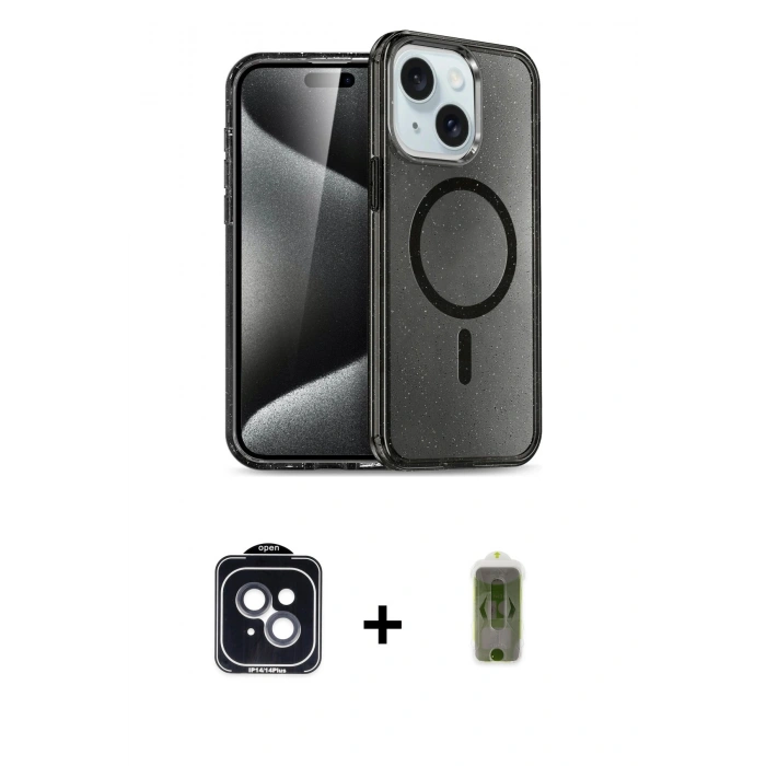 MARSİLYAN™- iPhone 14 Kılıf Nova Asil Prime - Siyah Joko Magic 5D Hayalet Cam + PVD Metal Kamera Lens - SH