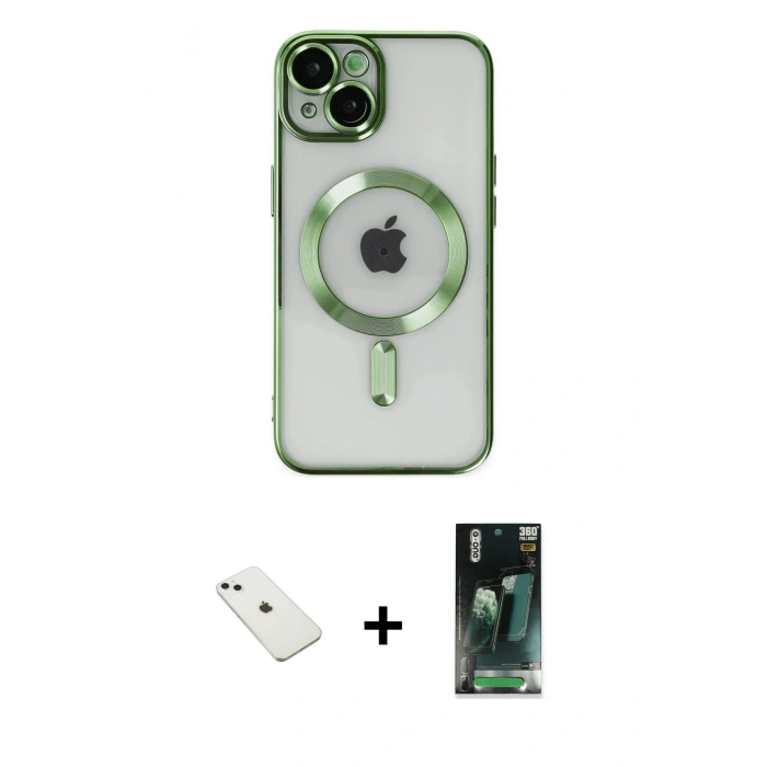 MARSİLYAN™- iPhone 14 Kılıf Nova Işık Özel Seri - Şeffaf 360 Full Body Arka Koruyucu + Diamond Kamera Lens - SABE