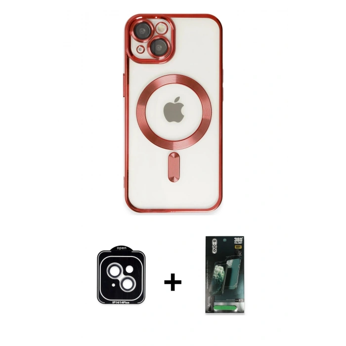 MARSİLYAN™- iPhone 14 Kılıf Nova Işık Özel Seri - Şeffaf 360 Full Body Arka Koruyucu + PVD Metal Kamera Lens - GS
