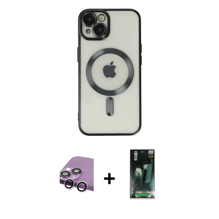MARSİLYAN™- iPhone 14 Kılıf Nova Işık Özel Seri - Şeffaf 360 Full Body Arka Koruyucu + Raze Metal Kamera Lens - GS