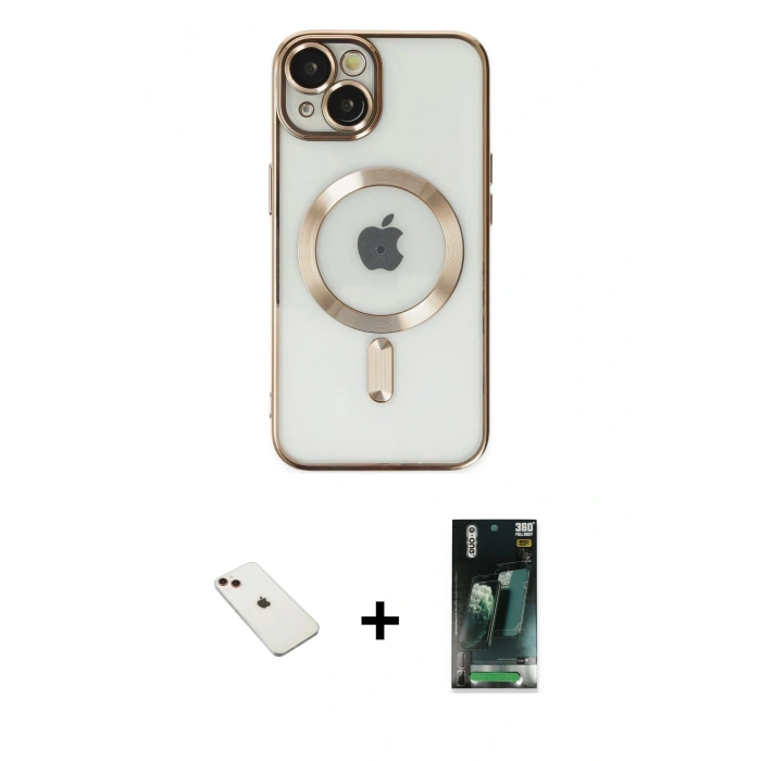 MARSİLYAN™- iPhone 14 Kılıf Nova Işık Özel Seri - Şeffaf 360 Full Body Arka Koruyucu + Diamond Kamera Lens - KI