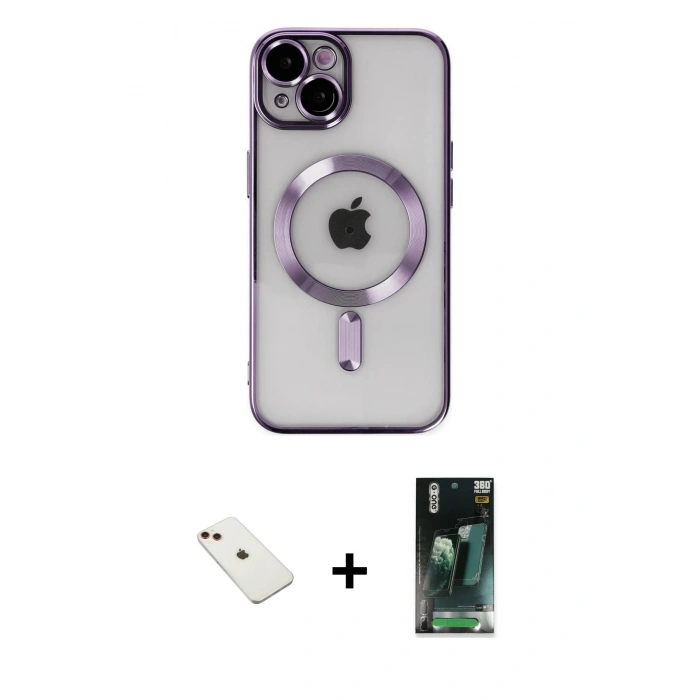 MARSİLYAN™- iPhone 14 Kılıf Nova Işık Özel Seri - Şeffaf 360 Full Body Arka Koruyucu + Diamond Kamera Lens - KI
