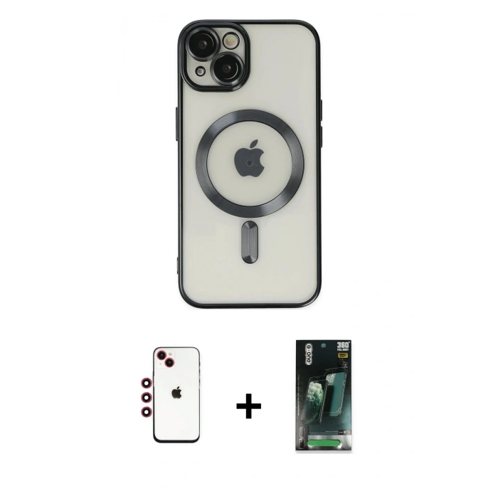 MARSİLYAN™- iPhone 14 Kılıf Nova Işık Özel Seri - Şeffaf 360 Full Body Arka Koruyucu + Shine Kamera Lens - KI