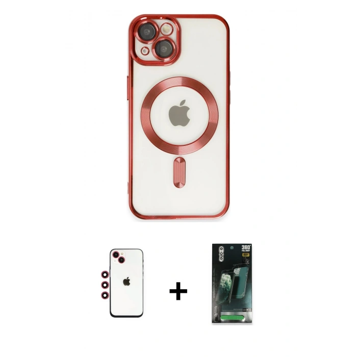 MARSİLYAN™- iPhone 14 Kılıf Nova Işık Özel Seri - Şeffaf 360 Full Body Arka Koruyucu + Shine Kamera Lens - KI