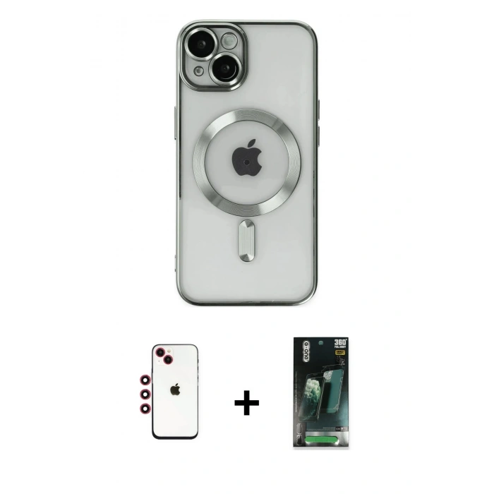 MARSİLYAN™- iPhone 14 Kılıf Nova Işık Özel Seri - Şeffaf 360 Full Body Arka Koruyucu + Shine Kamera Lens - KI