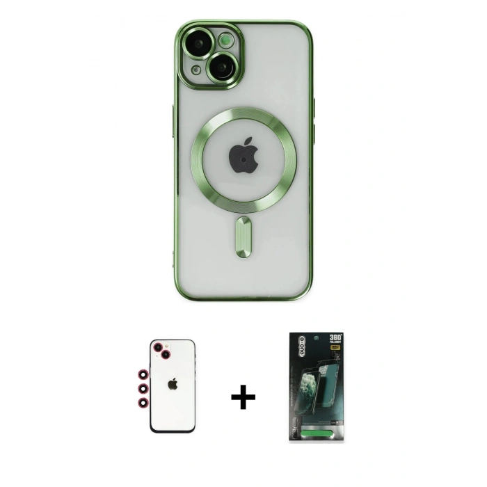 MARSİLYAN™- iPhone 14 Kılıf Nova Işık Özel Seri - Şeffaf 360 Full Body Arka Koruyucu + Shine Kamera Lens - KI