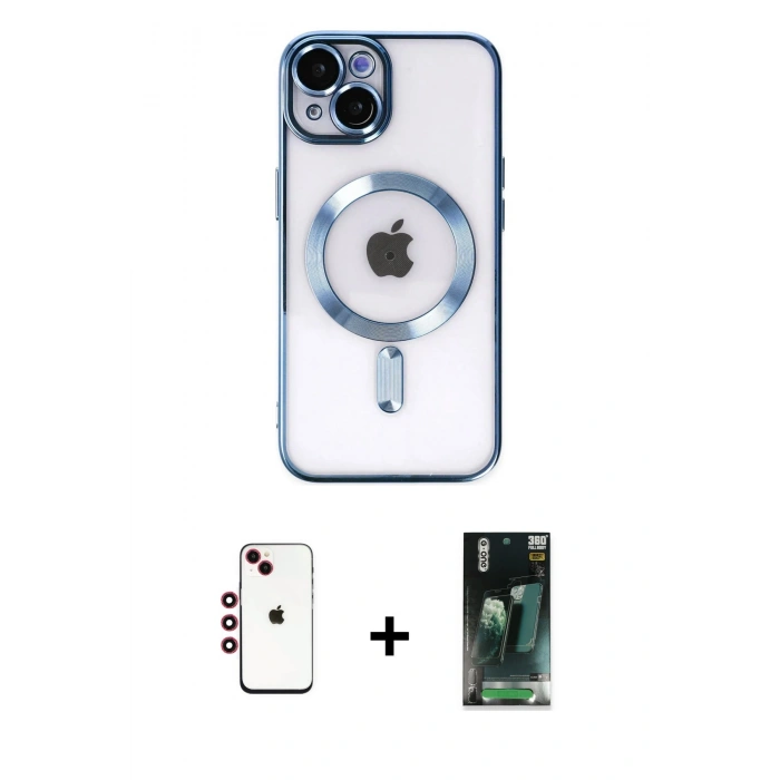 MARSİLYAN™- iPhone 14 Kılıf Nova Işık Özel Seri - Şeffaf 360 Full Body Arka Koruyucu + Shine Kamera Lens - KI