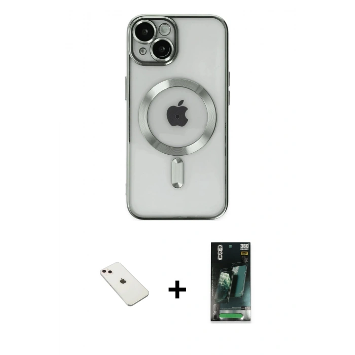 MARSİLYAN™- iPhone 14 Kılıf Nova Işık Özel Seri - Şeffaf 360 Full Body Arka Koruyucu + Pembe Diamond Kamera Lens