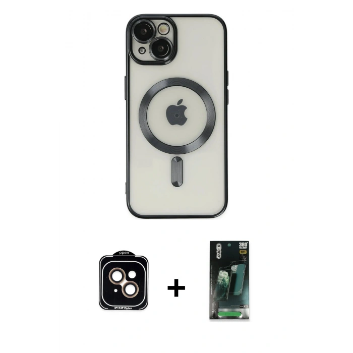 MARSİLYAN™- iPhone 14 Kılıf Nova Işık Özel Seri - Şeffaf 360 Full Body Arka Koruyucu + PVD Metal Kamera Lens - TU