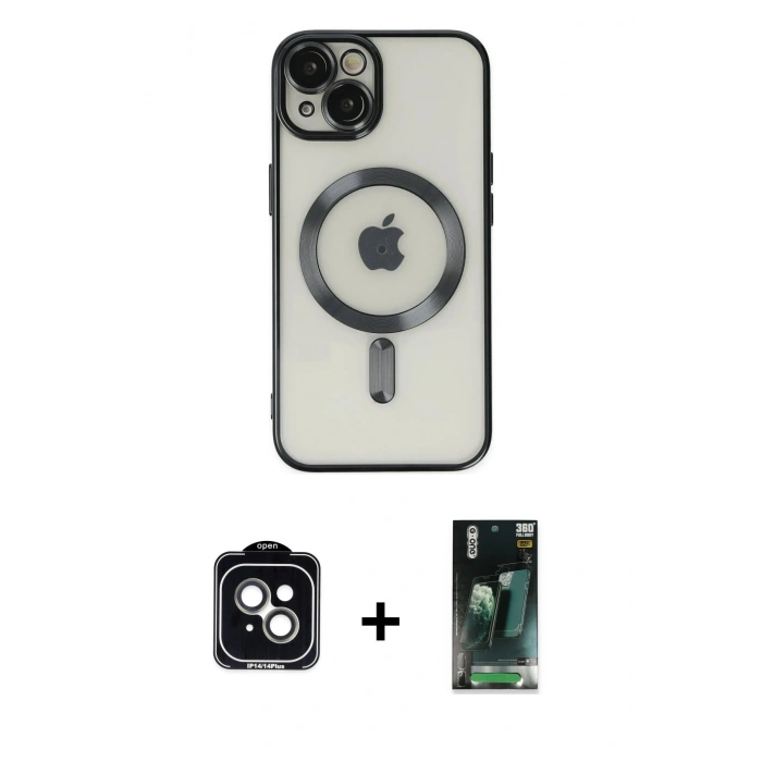 MARSİLYAN™- iPhone 14 Kılıf Nova Işık Özel Seri - Şeffaf 360 Full Body Arka Koruyucu + PVD Metal Kamera Lens - YL