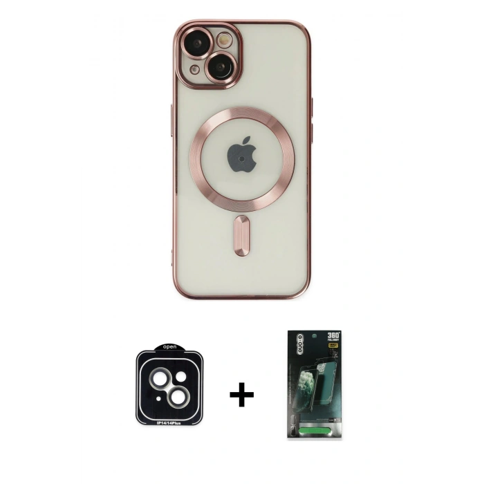 MARSİLYAN™- iPhone 14 Kılıf Nova Işık Özel Seri - Şeffaf 360 Full Body Arka Koruyucu + PVD Metal Kamera Lens - YL