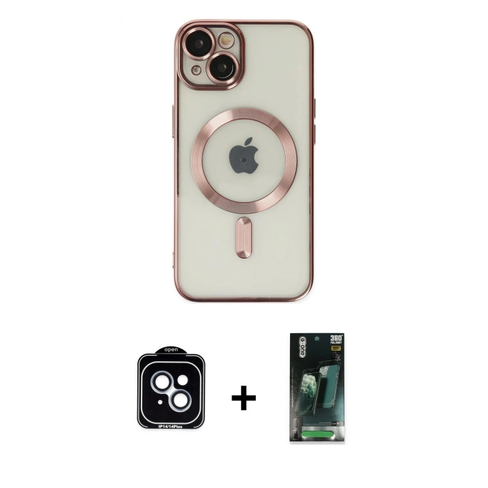 MARSİLYAN™- iPhone 14 Kılıf Nova Işık Özel Seri - Şeffaf 360 Full Body Arka Koruyucu + PVD Metal Kamera Lens - MI