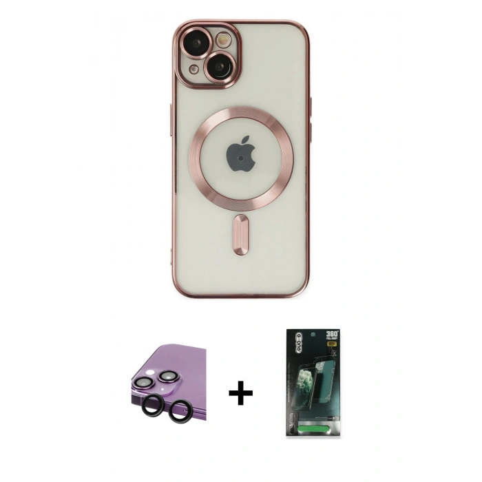 MARSİLYAN™- iPhone 14 Kılıf Nova Işık Özel Seri - Şeffaf 360 Full Body Arka Koruyucu + Raze Metal Kamera Lens - SH