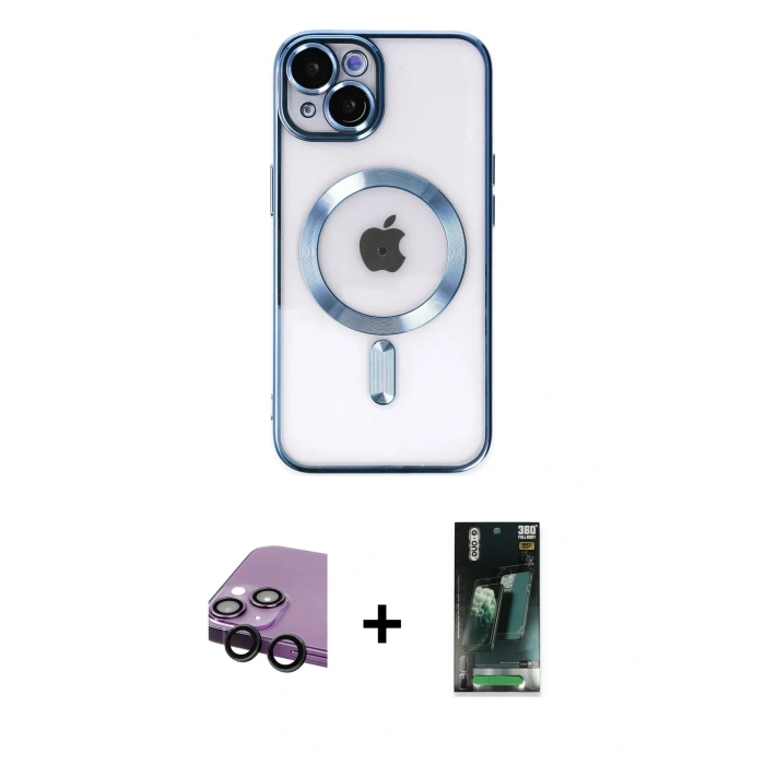 MARSİLYAN™- iPhone 14 Kılıf Nova Işık Özel Seri - Şeffaf 360 Full Body Arka Koruyucu + Raze Metal Kamera Lens - SH