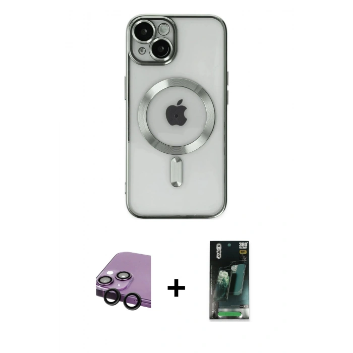 MARSİLYAN™- iPhone 14 Kılıf Nova Işık Özel Seri - Şeffaf 360 Full Body Arka Koruyucu + Raze Metal Kamera Lens - SH