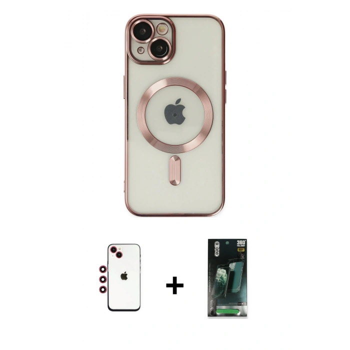 MARSİLYAN™- iPhone 14 Kılıf Nova Işık Özel Seri - Şeffaf 360 Full Body Arka Koruyucu + Shine Kamera Lens - KI
