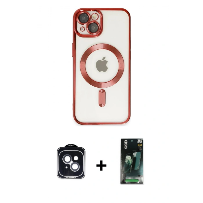 MARSİLYAN™- iPhone 14 Kılıf Nova Işık Özel Seri - Şeffaf 360 Full Body Arka Koruyucu + PVD Metal Kamera Lens - SH