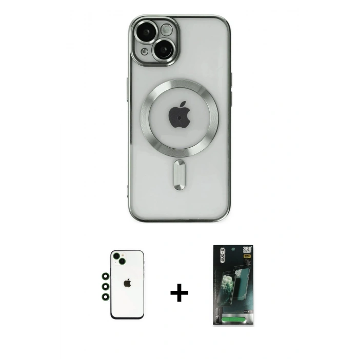 MARSİLYAN™- iPhone 14 Kılıf Nova Işık Özel Seri - Şeffaf 360 Full Body Arka Koruyucu + Shine Kamera Lens - YL