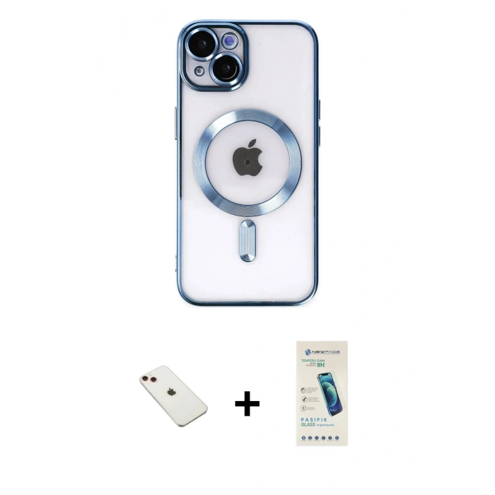 MARSİLYAN™- iPhone 14 Kılıf Nova Işık Özel Seri - Şeffaf Pasifik Cam Ekran Koruyucu + Diamond Kamera Lens - KI