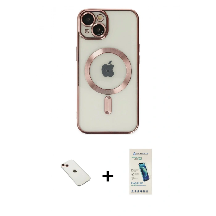 MARSİLYAN™- iPhone 14 Kılıf Nova Işık Özel Seri - Şeffaf Pasifik Cam Ekran Koruyucu + Diamond Kamera Lens - KI
