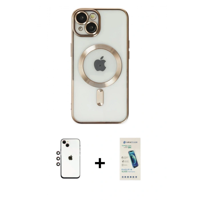 MARSİLYAN™- iPhone 14 Kılıf Nova Işık Özel Seri - Şeffaf Pasifik Cam Ekran Koruyucu + Shine Kamera Lens - GI