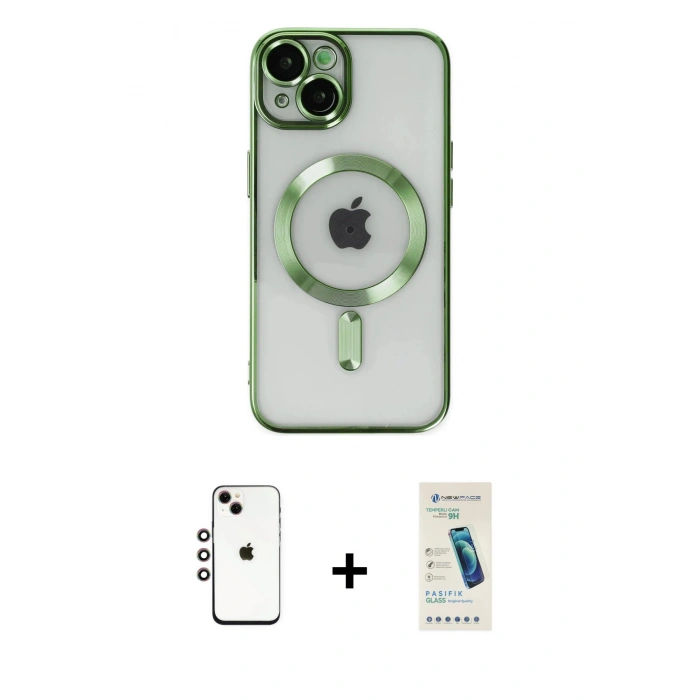 MARSİLYAN™- iPhone 14 Kılıf Nova Işık Özel Seri - Şeffaf Pasifik Cam Ekran Koruyucu + Shine Kamera Lens - GI