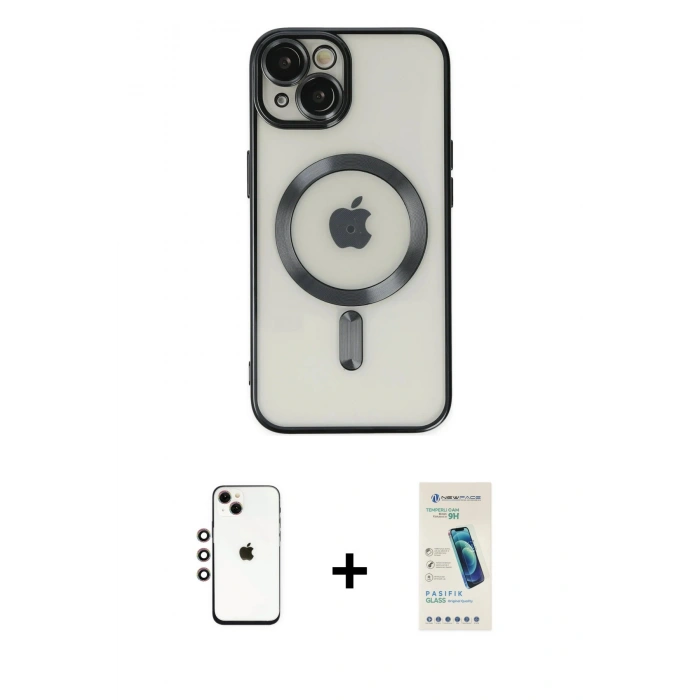 MARSİLYAN™- iPhone 14 Kılıf Nova Işık Özel Seri - Şeffaf Pasifik Cam Ekran Koruyucu + Shine Kamera Lens - GI