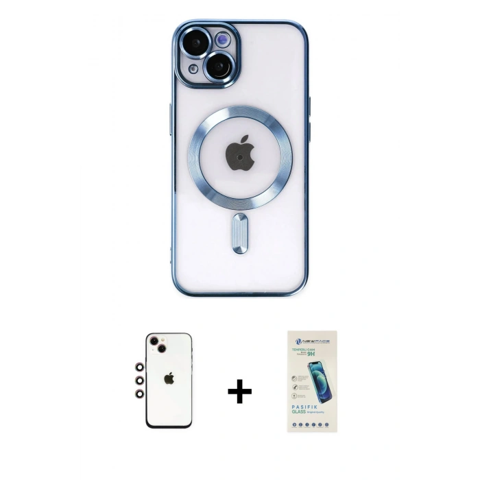 MARSİLYAN™- iPhone 14 Kılıf Nova Işık Özel Seri - Şeffaf Pasifik Cam Ekran Koruyucu + Shine Kamera Lens - GI
