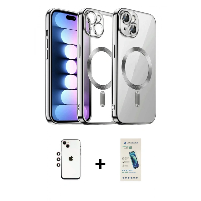 MARSİLYAN™- iPhone 14 Kılıf Nova Işık Özel Seri - Şeffaf Pasifik Cam Ekran Koruyucu + Shine Kamera Lens - GI